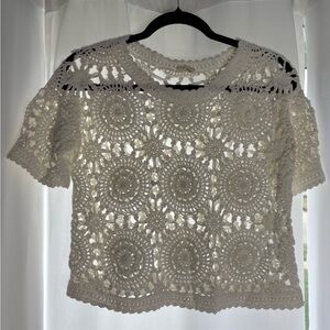Moth by Anthropologie  by Elegant Crochet Lace Top - White